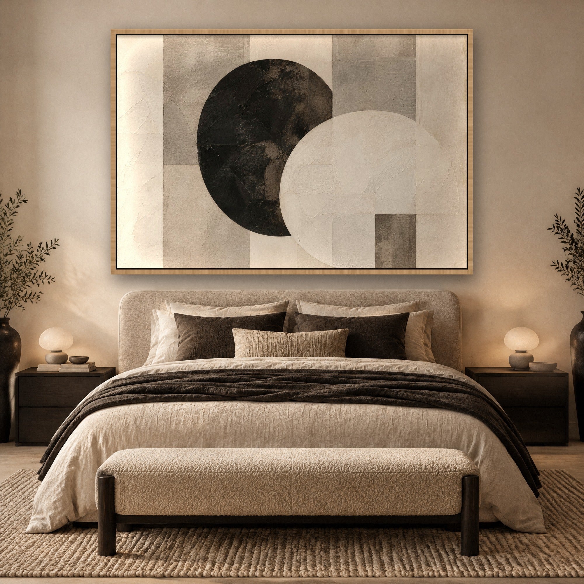 Paired Moons sfeerbeeld met baklijst in naturel hout in een slaapkamer