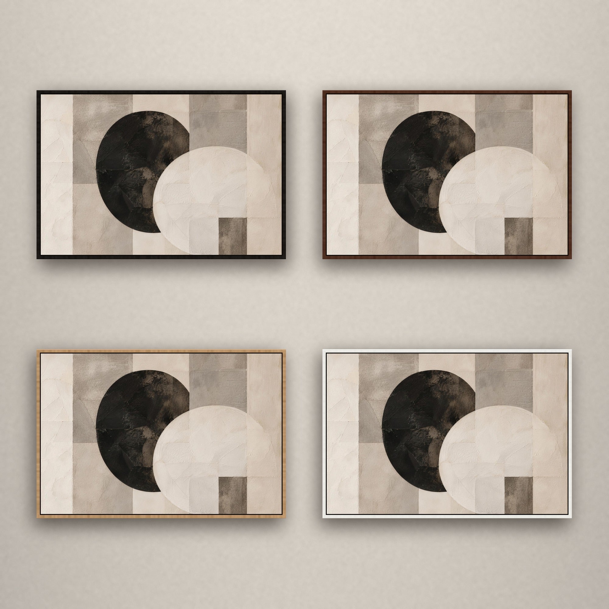 Paired Moons in vier baklijsten naast elkaar: zwart, kastanje, naturel en wit