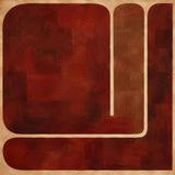 Vierkant abstract werk met afgeronde vlakken in paprikarood en roest en een crème lus, Wandkraft