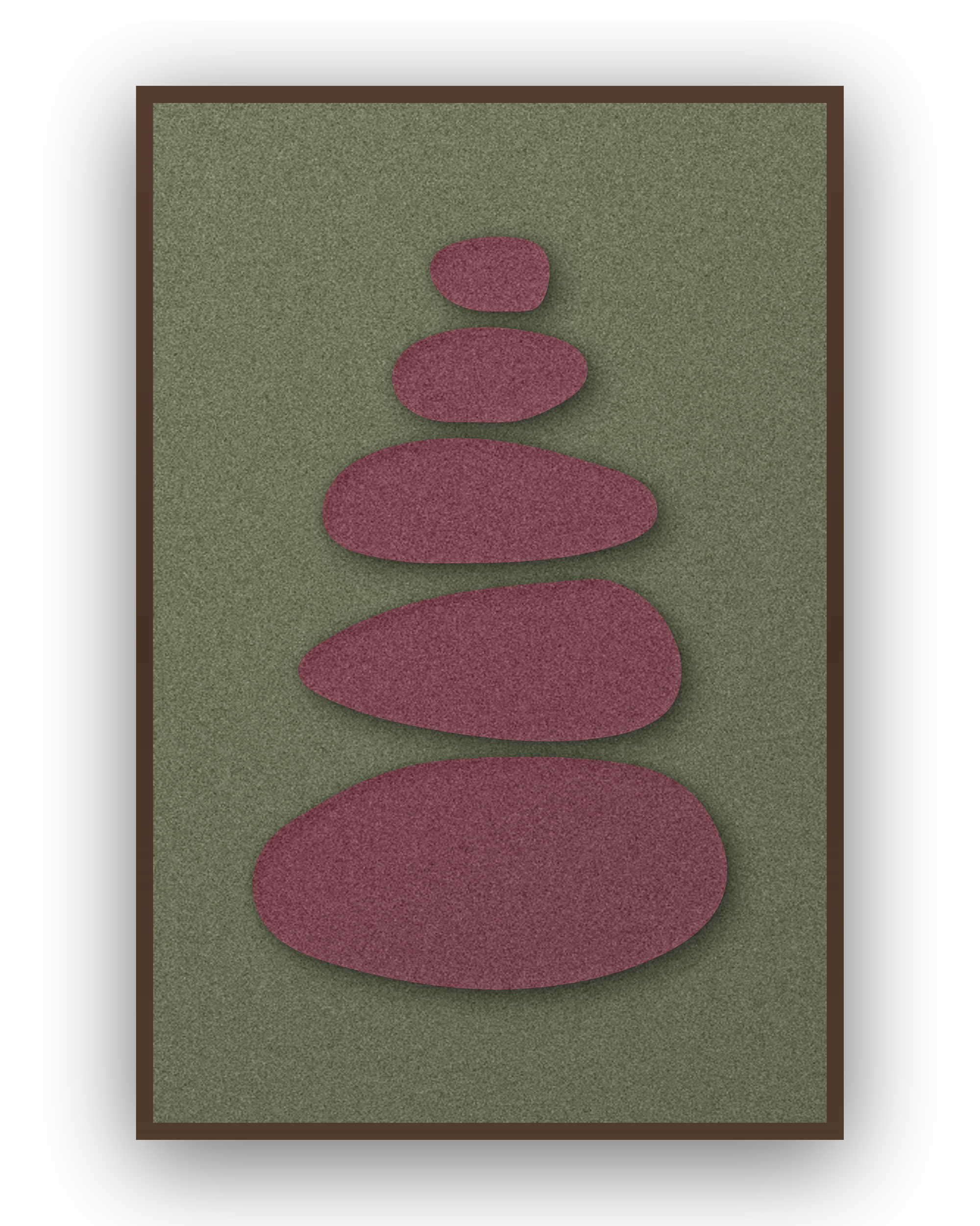 Pebble Cairn Berry akoestisch viltpaneel met kastanjebruine (wenge) baklijst, vrijstaand