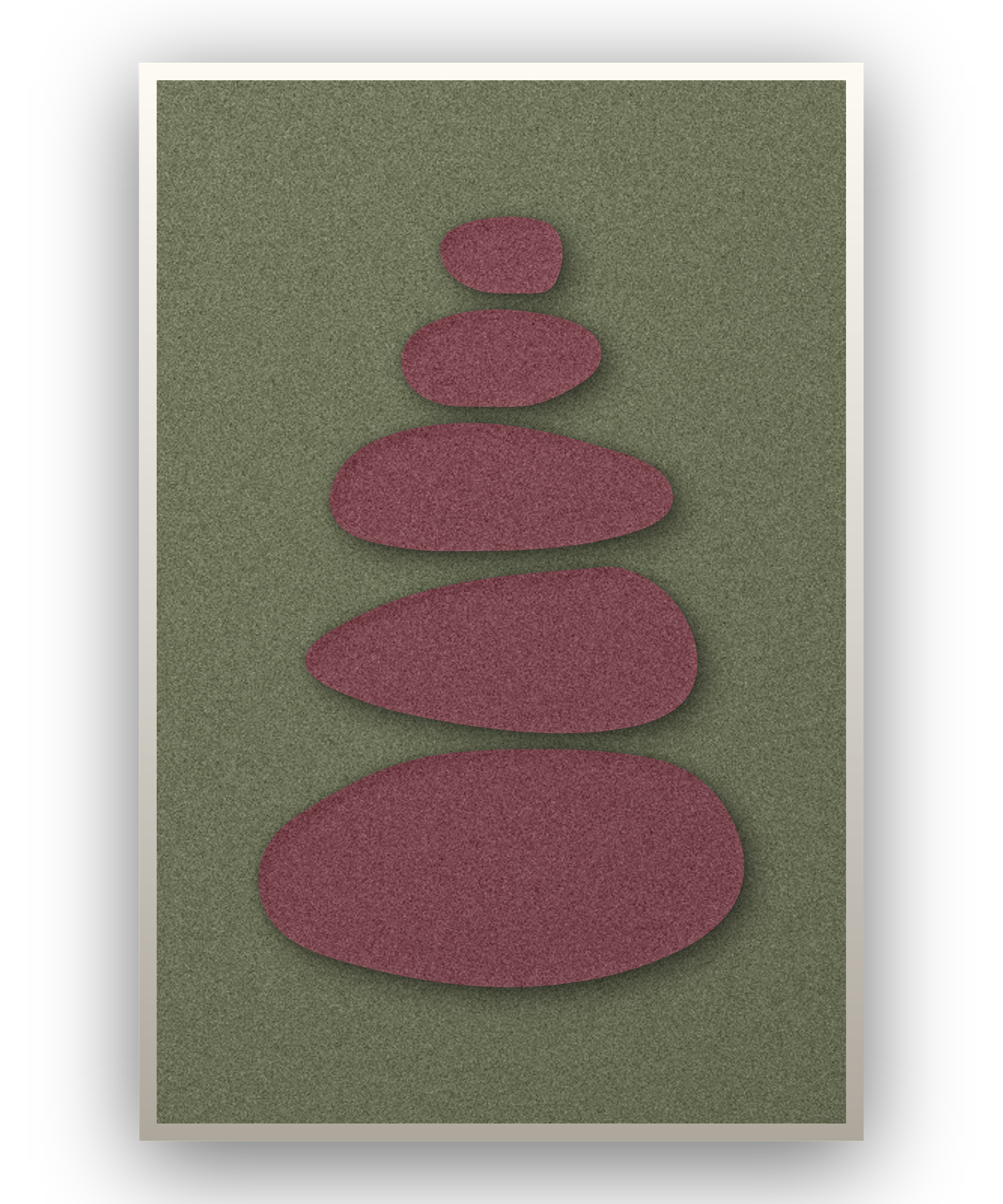 Pebble Cairn Berry akoestisch viltpaneel met witte baklijst, vrijstaand