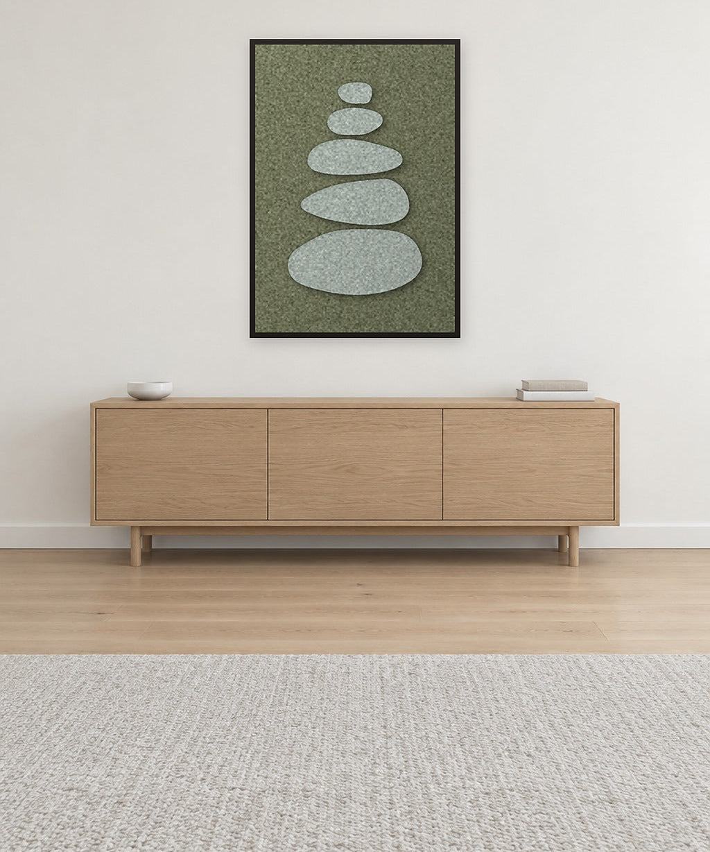Pebble Cairn Forest viltpaneel aan de wand in een Scandinavisch interieur