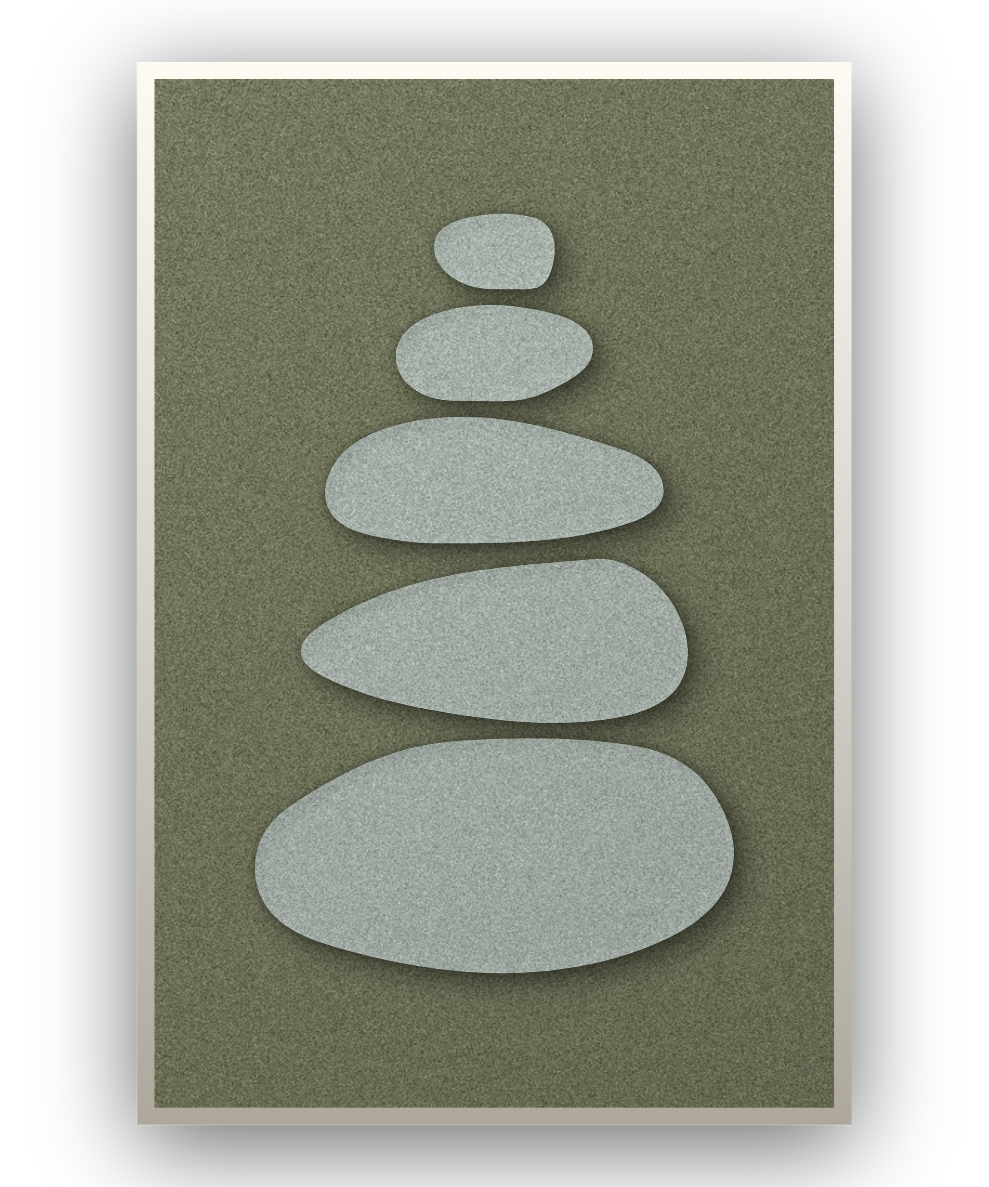 Pebble Cairn Forest akoestisch viltpaneel met witte baklijst, vrijstaand