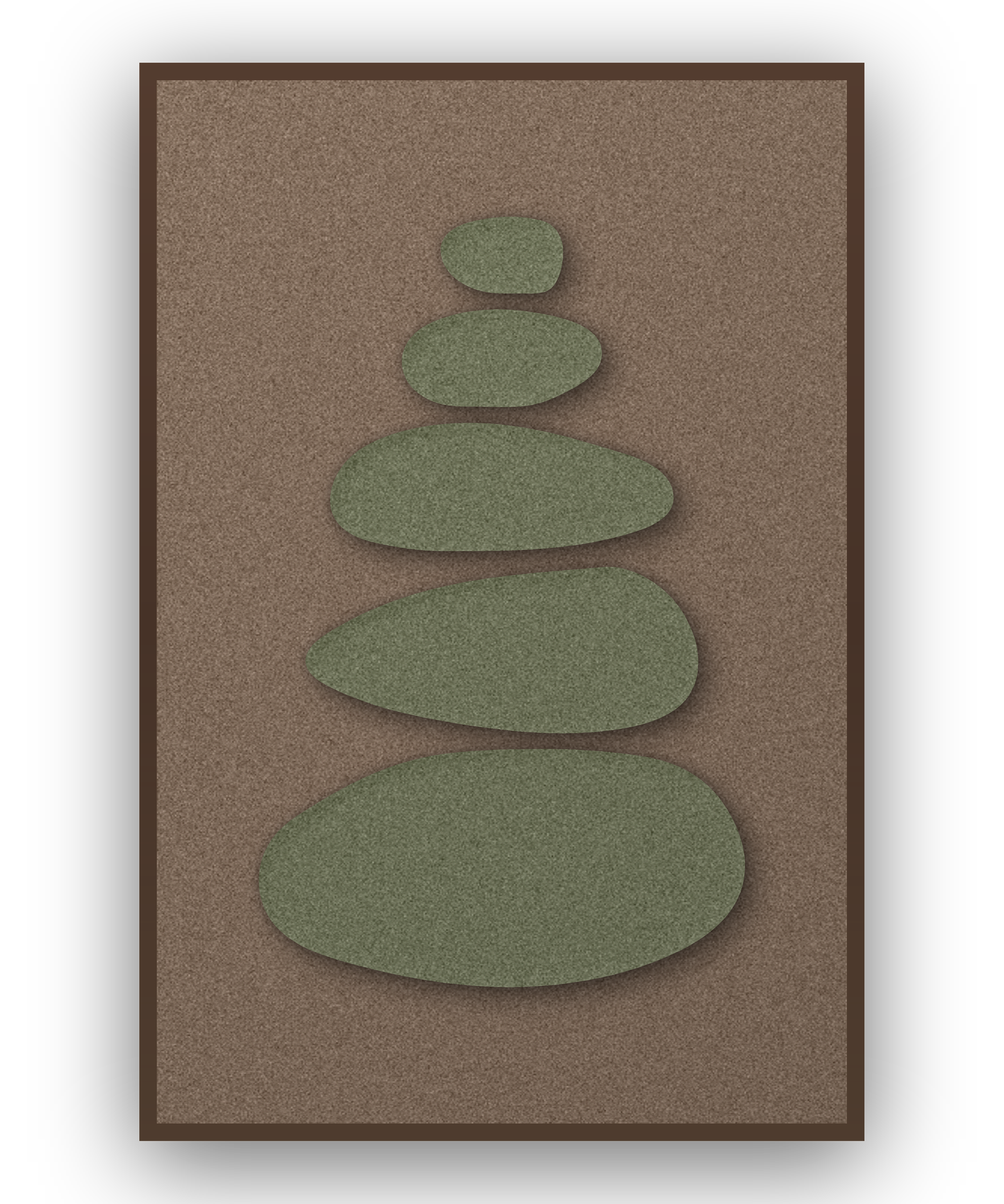 Pebble Cairn Moss akoestisch viltpaneel met kastanjebruine (wenge) baklijst, vrijstaand