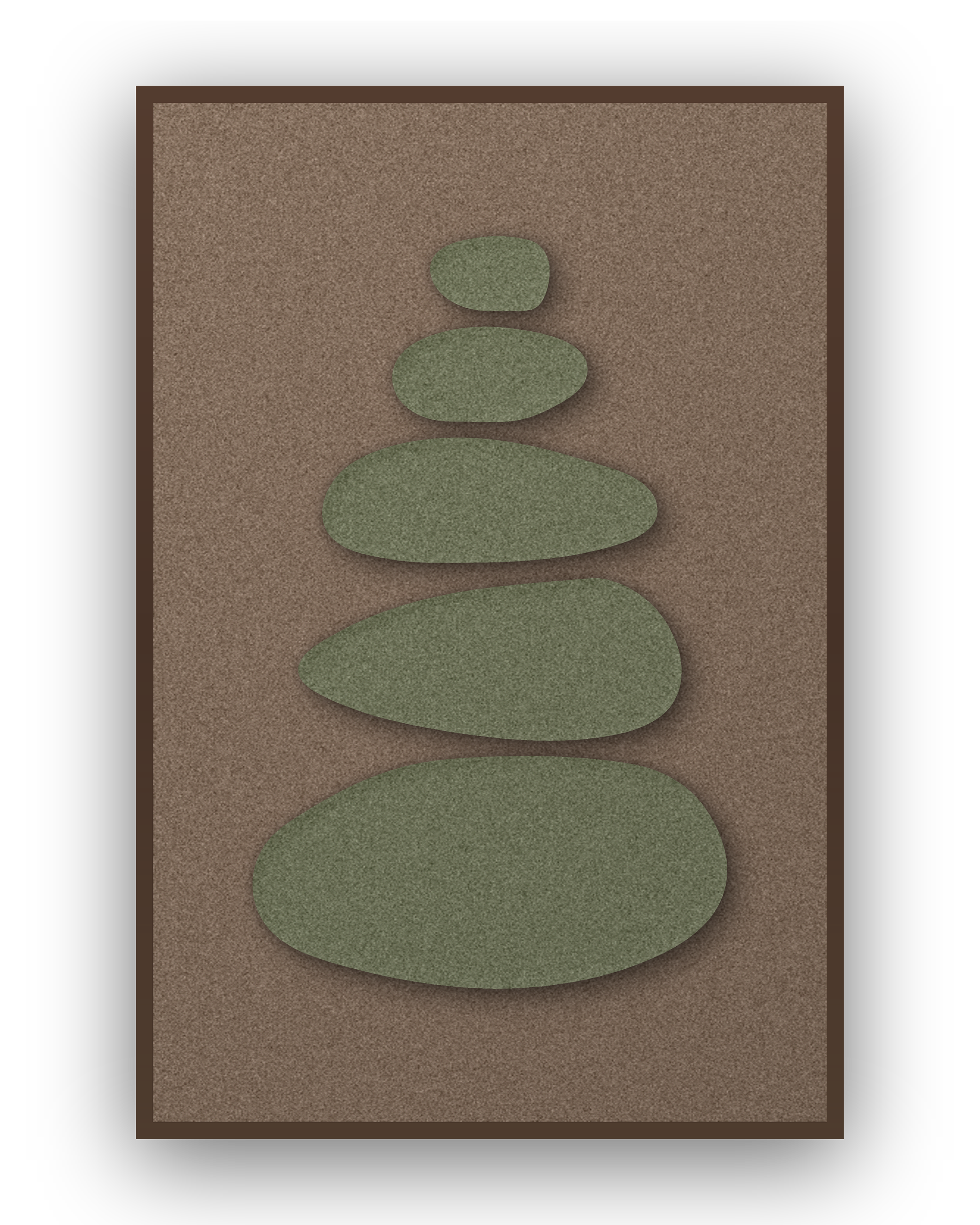 Pebble Cairn Moss akoestisch viltpaneel met kastanjebruine (wenge) baklijst, vrijstaand