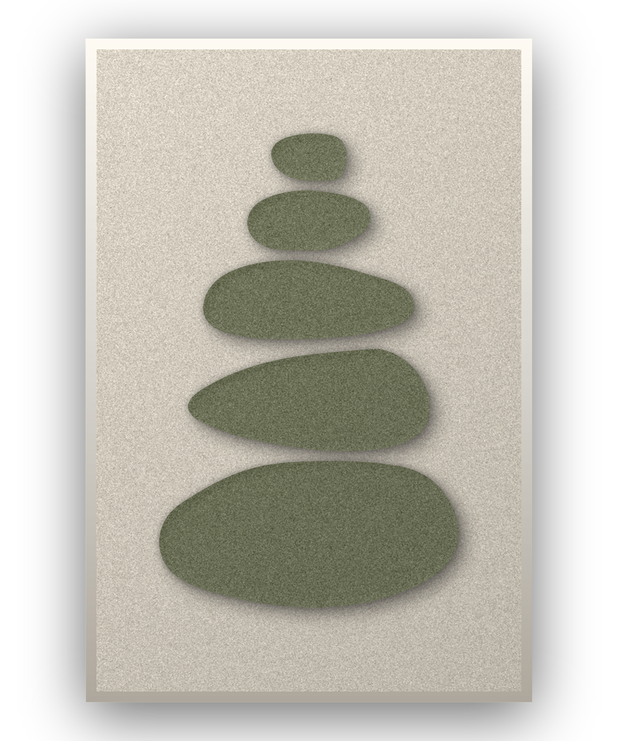 Pebble Cairn Sage akoestisch viltpaneel met witte baklijst, vrijstaand