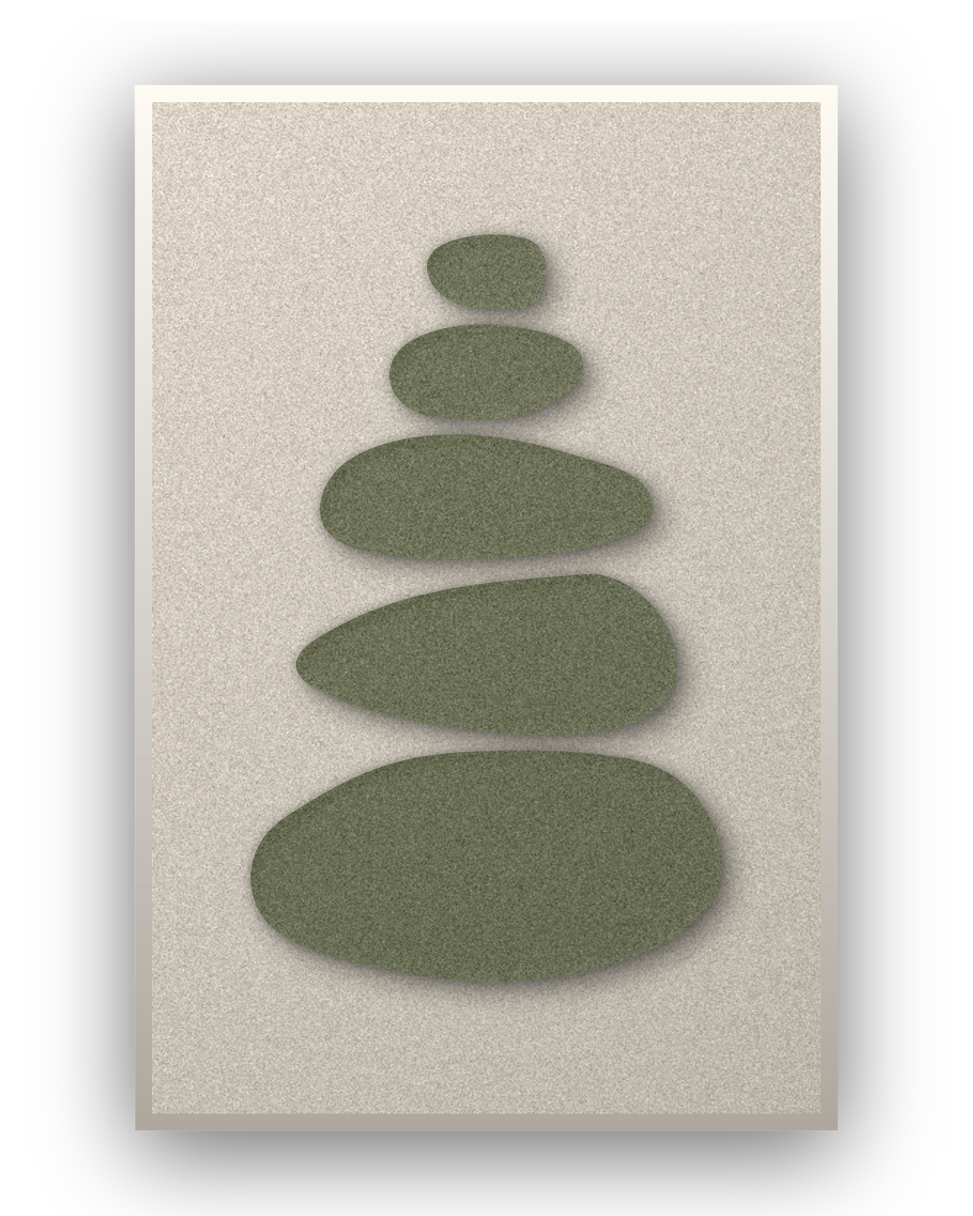 Pebble Cairn Sage akoestisch viltpaneel met witte baklijst, vrijstaand