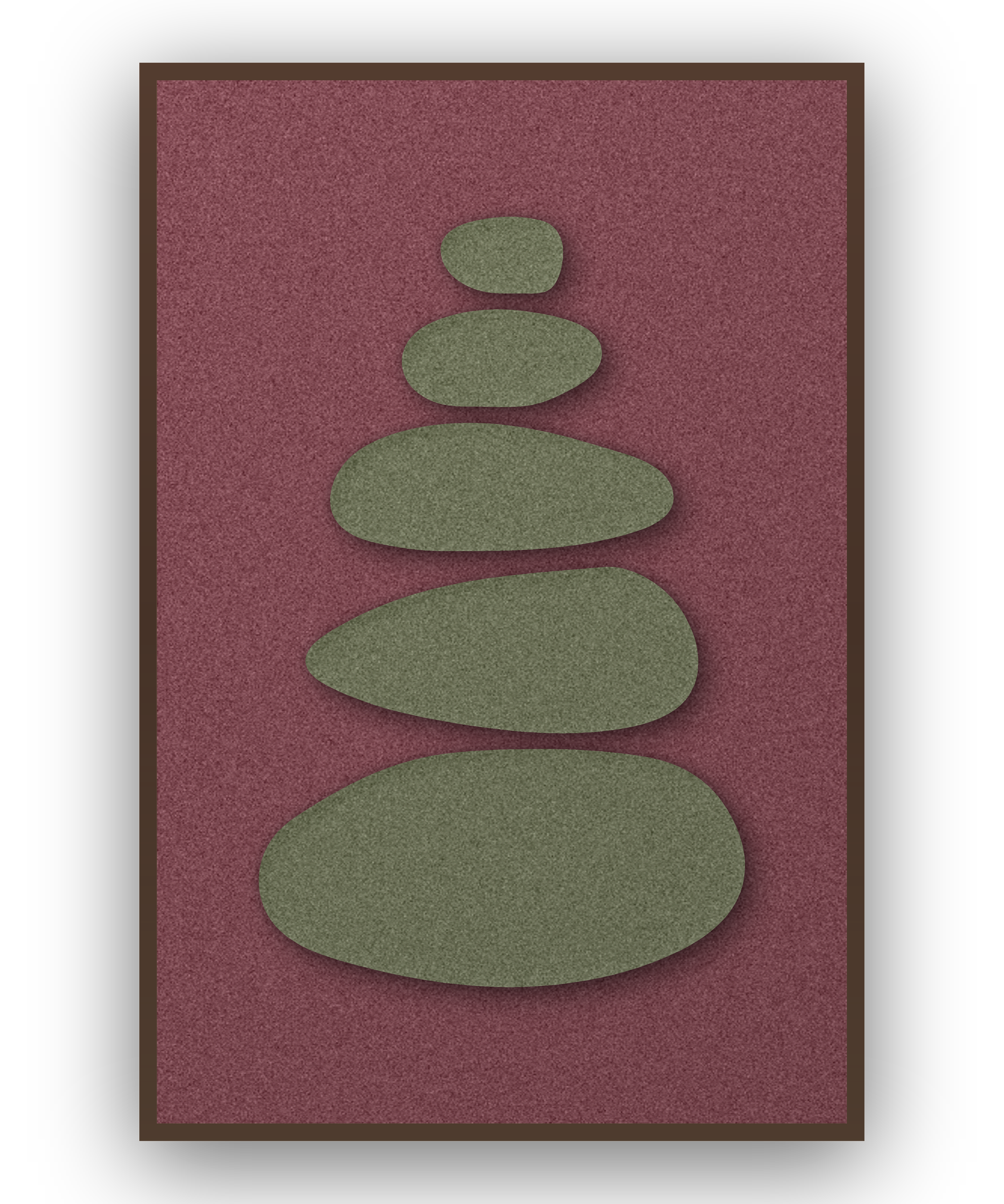 Pebble Cairn Wine akoestisch viltpaneel met kastanjebruine (wenge) baklijst, vrijstaand