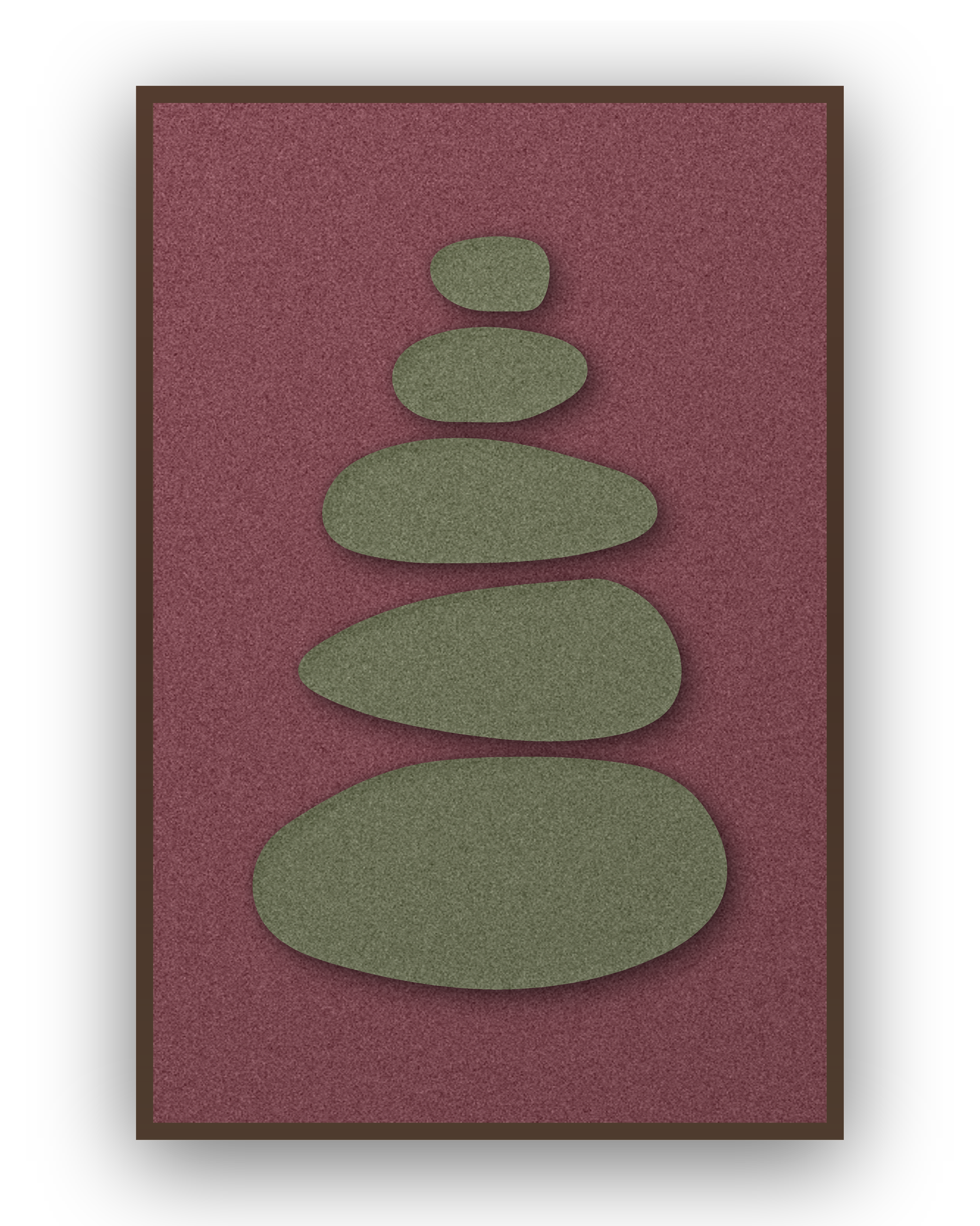 Pebble Cairn Wine akoestisch viltpaneel met kastanjebruine (wenge) baklijst, vrijstaand