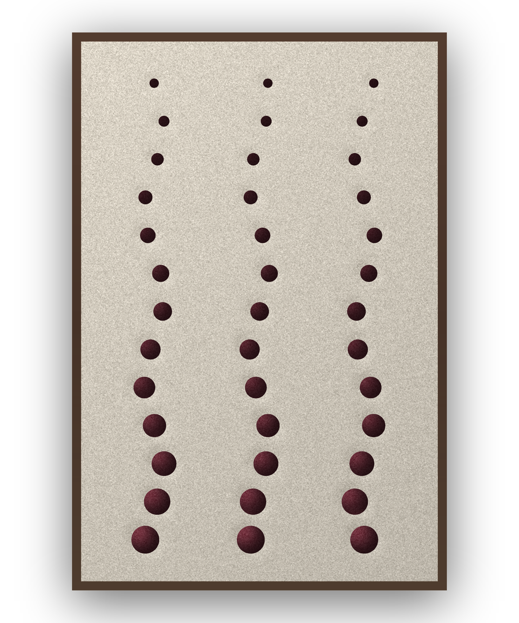 Pebble Rain akoestisch viltpaneel met kastanjebruine (wenge) baklijst, vrijstaand