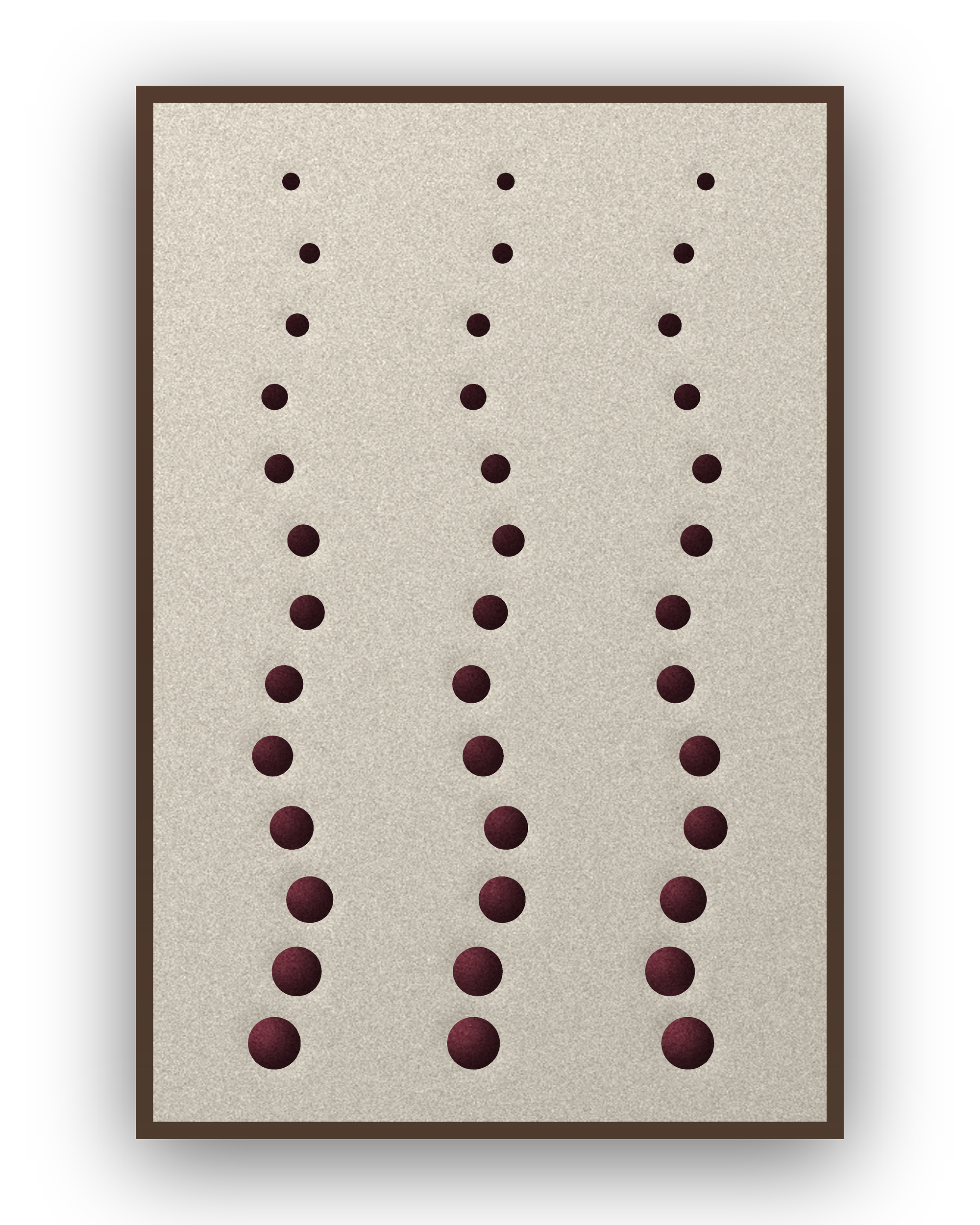 Pebble Rain akoestisch viltpaneel met kastanjebruine (wenge) baklijst, vrijstaand