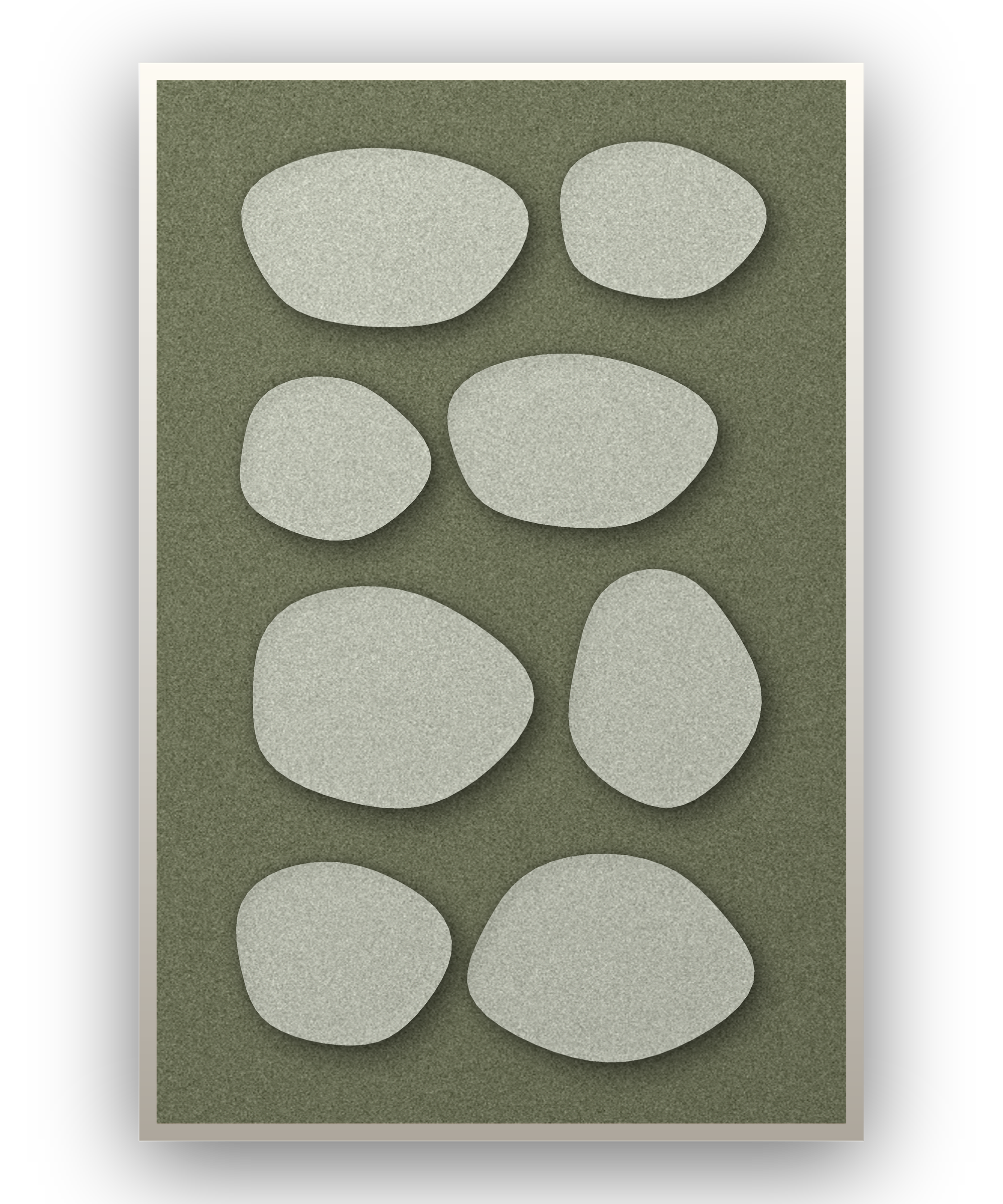 Pebble Mosaic Fern Akustikfilz-Paneel mit weißem Schattenfugenrahmen, freigestellt