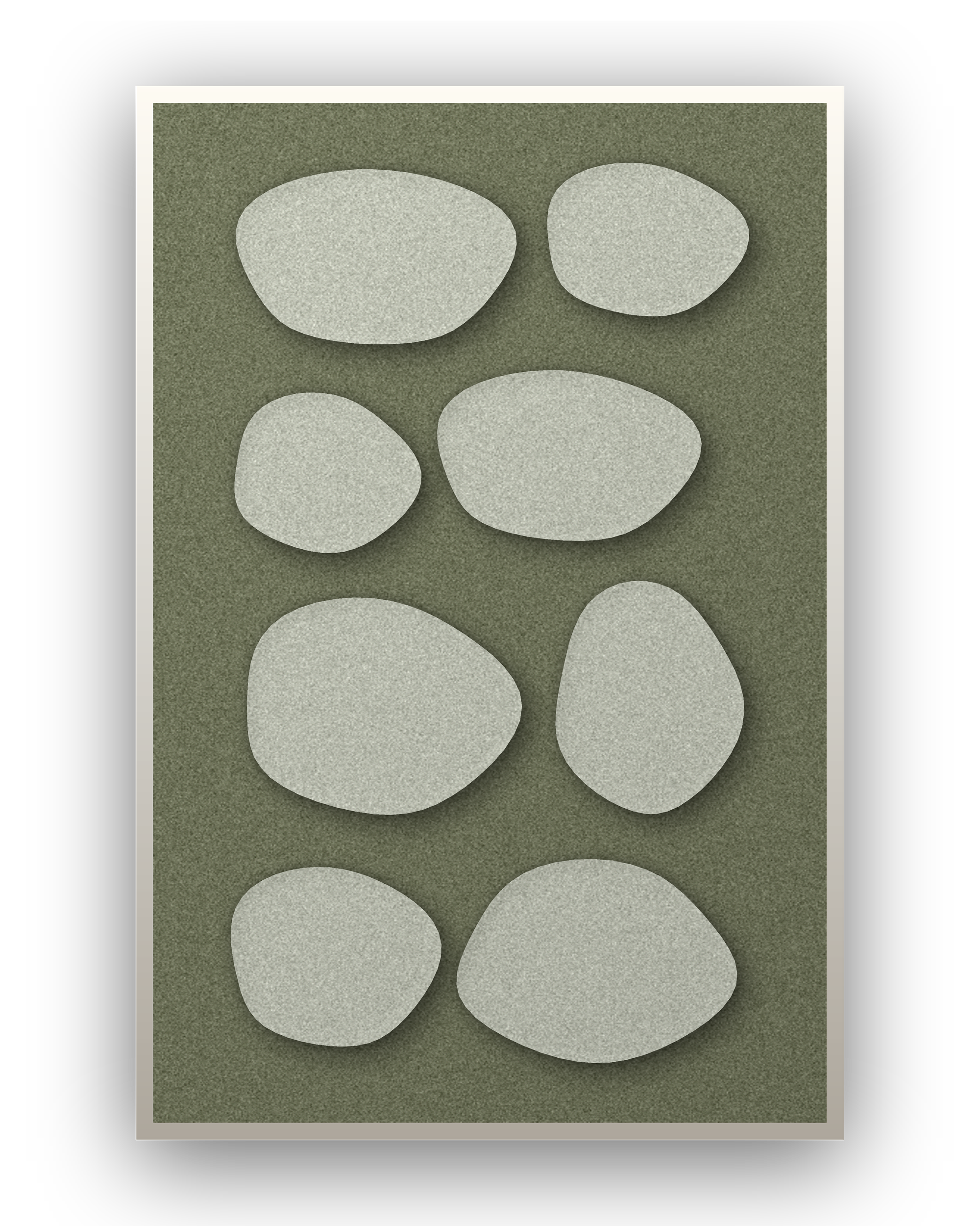 Pebble Mosaic Fern Akustikfilz-Paneel mit weißem Schattenfugenrahmen, freigestellt