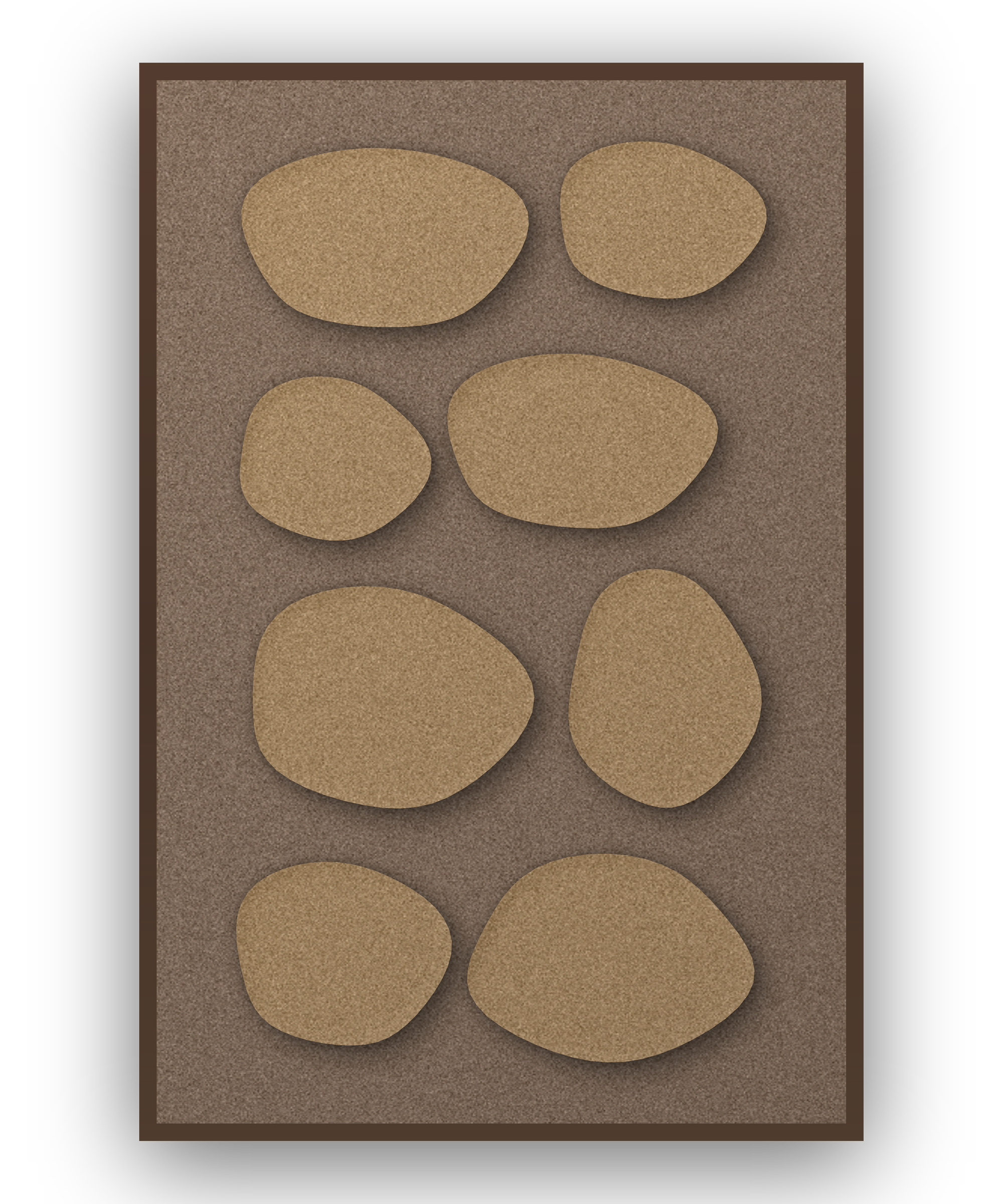 Pebble Mosaic Latte Akustikfilz-Paneel mit kastanienbraunem Schattenfugenrahmen (Wenge), freigestellt