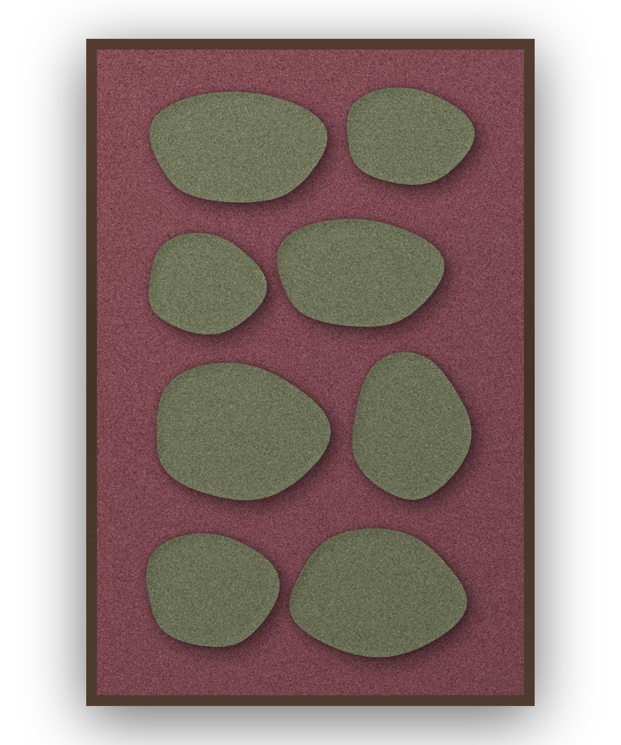 Pebble Mosaic Wine Akustikfilz-Paneel mit kastanienbraunem Schattenfugenrahmen (Wenge), freigestellt
