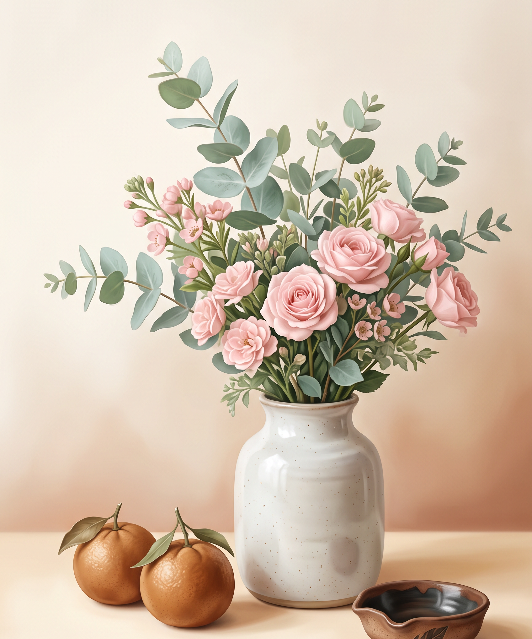 Petal Vessel - stilleven met rozen en mandarijnen wanddecoratie