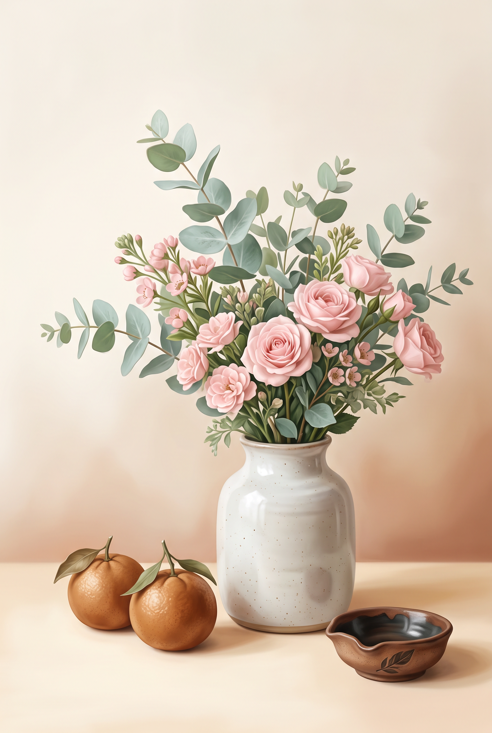 Petal Vessel - stilleven met rozen en mandarijnen wanddecoratie