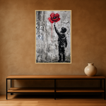 Poppy Reach van Wandkraft op canvas in blanke baklijst, in een stoere loft.