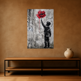 Poppy Reach van Wandkraft op canvas zonder lijst, vlak aan de muur, in een stoere loft.