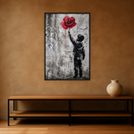 Poppy Reach van Wandkraft op canvas in zwarte baklijst, in een stoere loft.