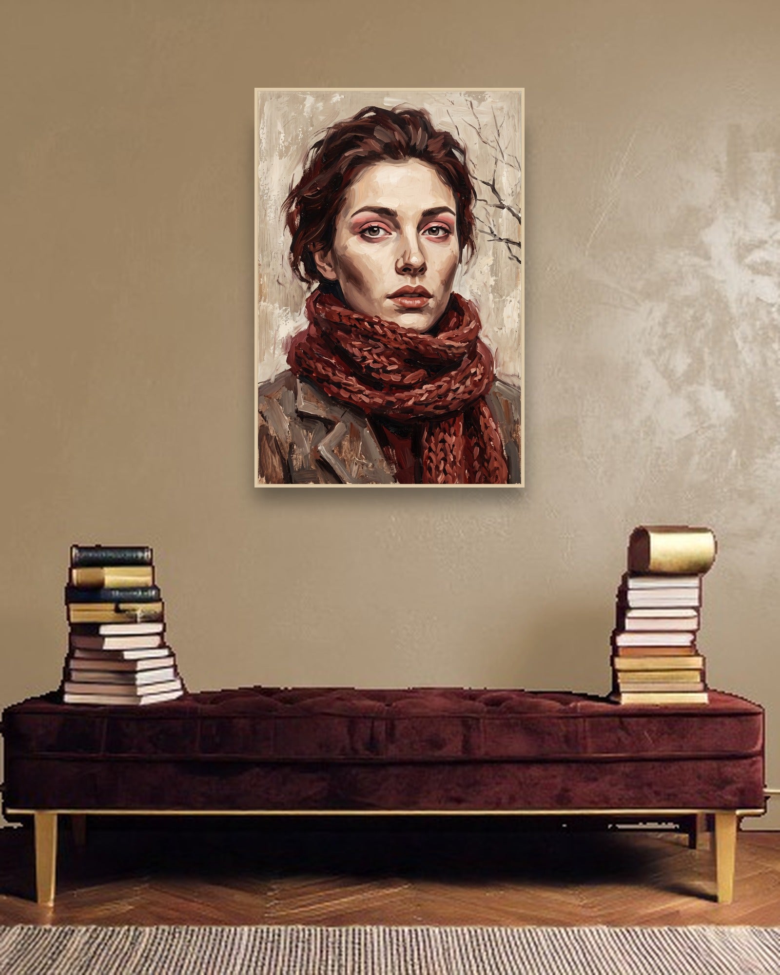 Quiet Ember sfeerbeeld met blanke houten lijst in moderne luxe interieur
