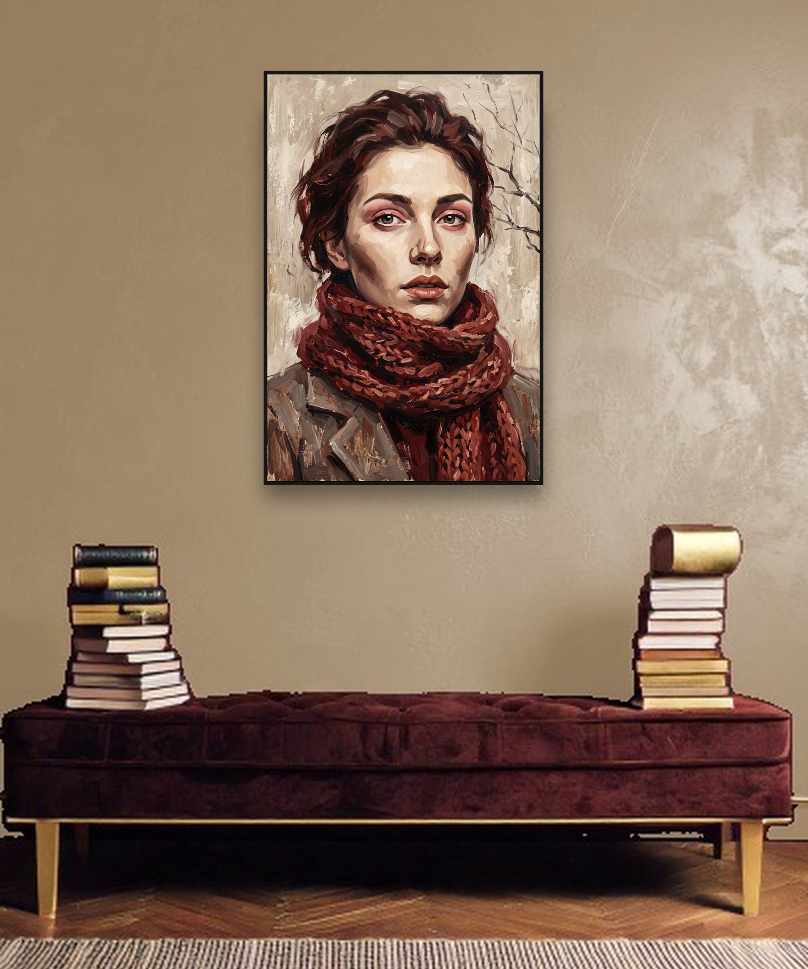 Quiet Ember ambiance avec cadre caisse noir dans un intérieur de luxe moderne