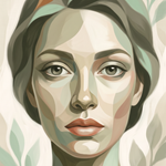 Quiet Facets - grafisch vrouwenportret in saliegroen, Wandkraft