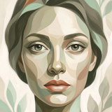 Quiet Facets - grafisch vrouwenportret in saliegroen, Wandkraft