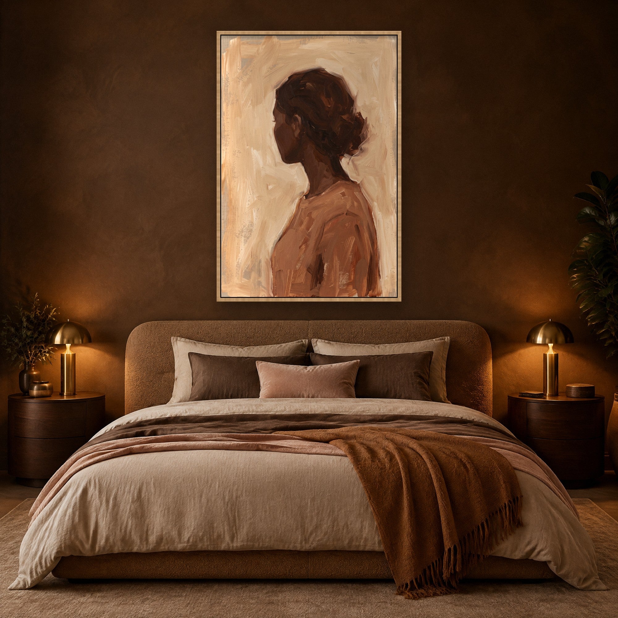 Quiet Silhouette en situation avec cadre caisse en bois naturel dans une chambre chaleureuse