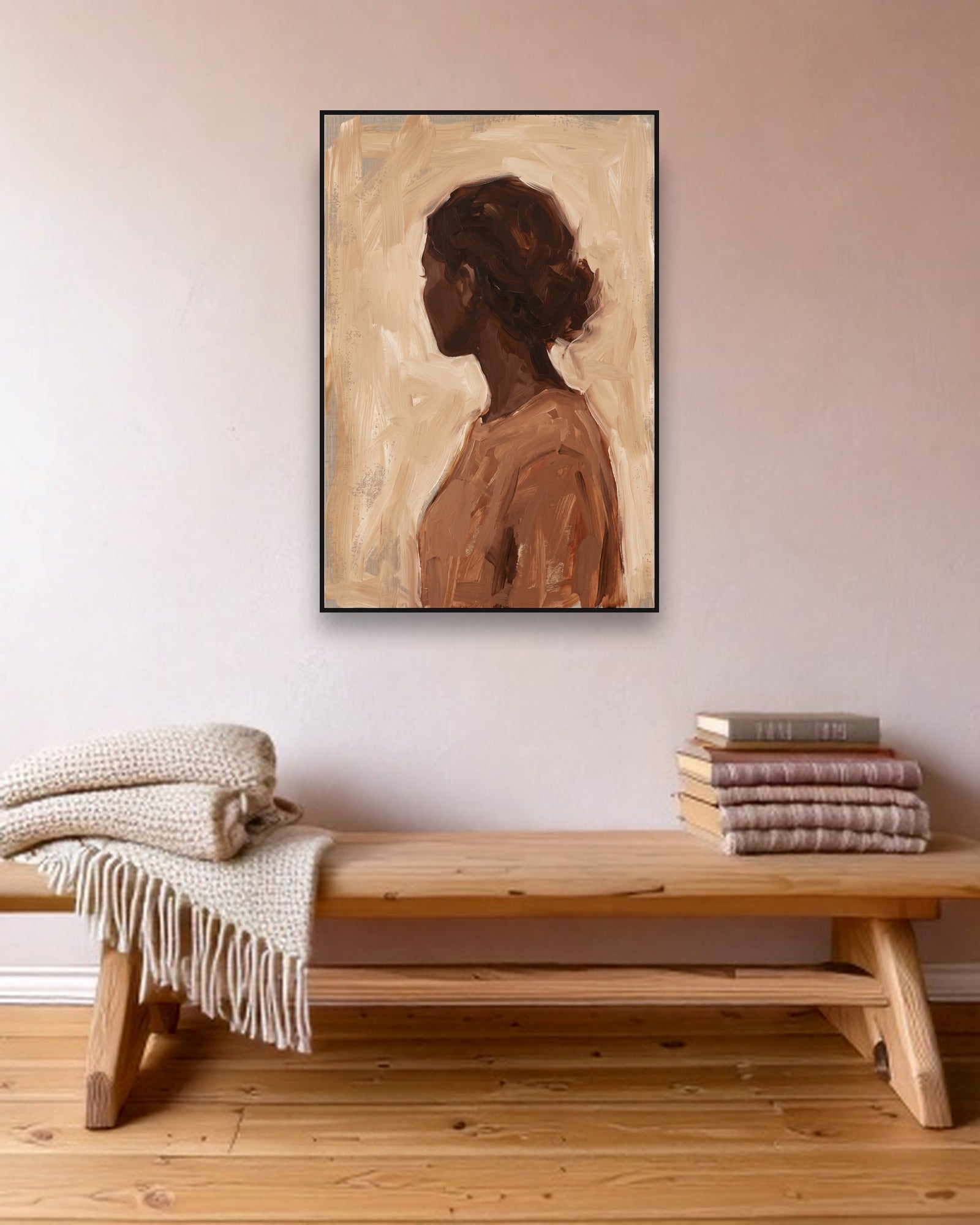 Quiet Silhouette Stimmungsbild mit schwarzem Schattenfugenrahmen im skandinavischen Interieur