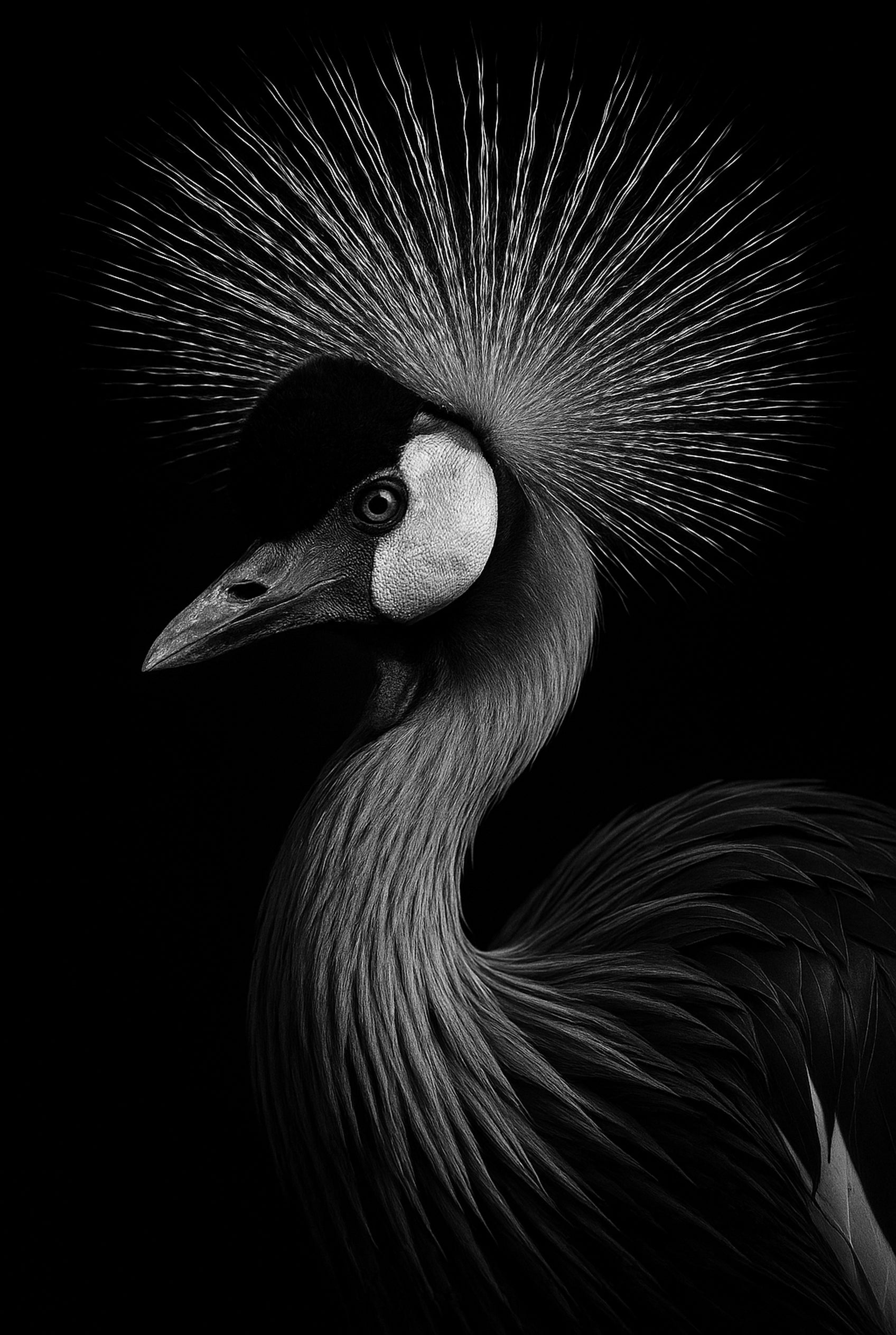 Quill Crown - zwart-wit dierportret, Wandkraft