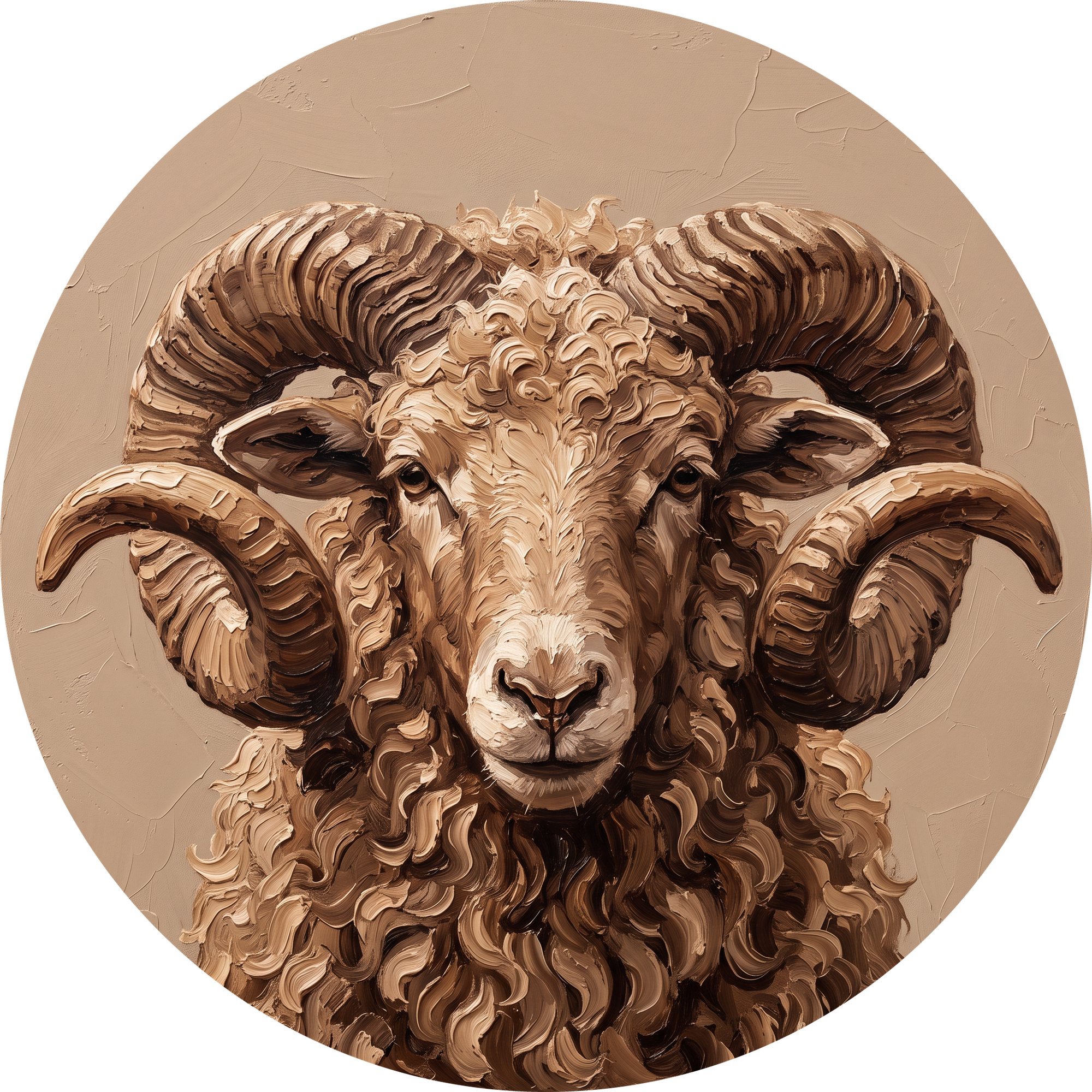 Coiled Horn, rond kunstwerk op dibond van Wandkraft, Wildlife