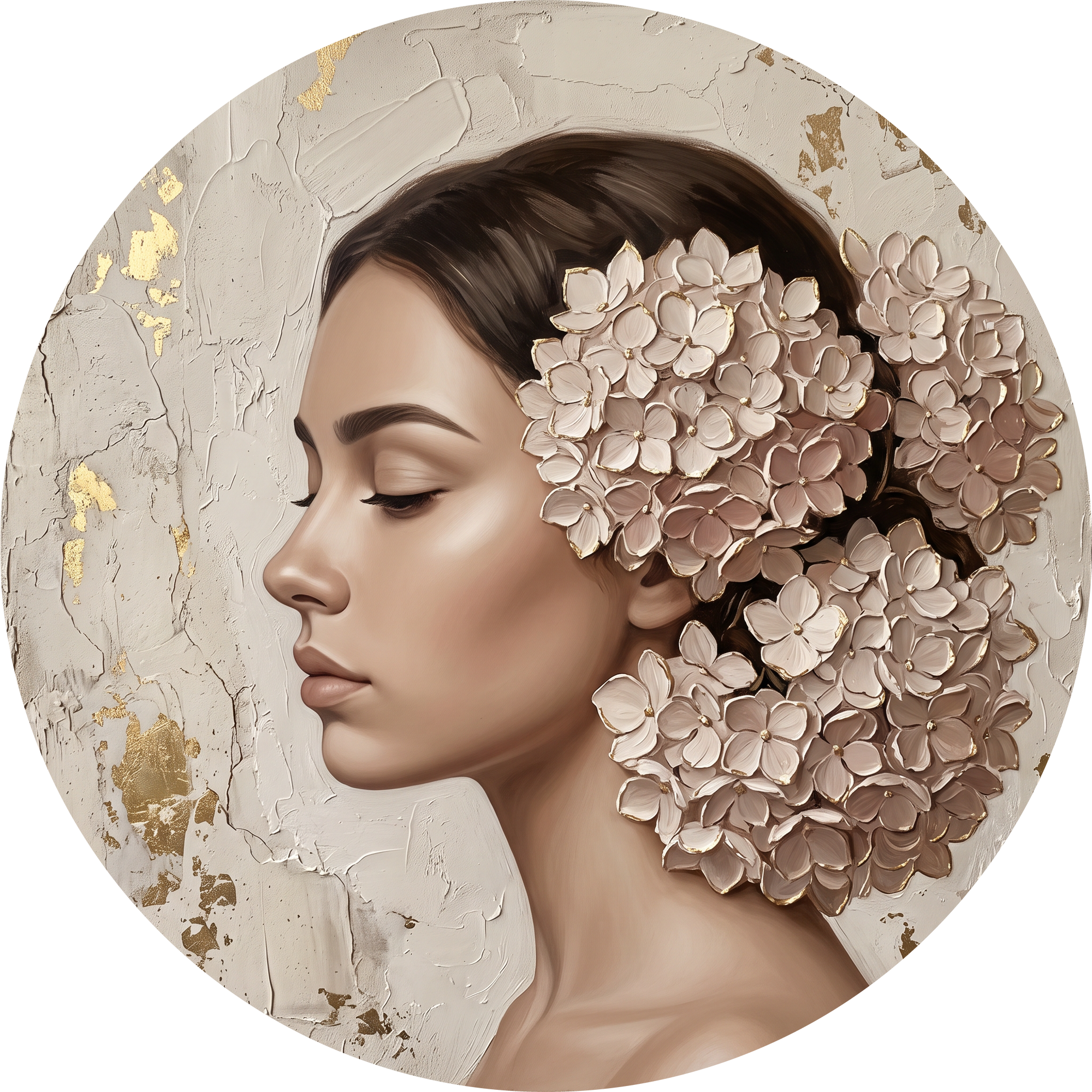 Hydrangea Veil, rond kunstwerk op dibond van Wandkraft, Faces