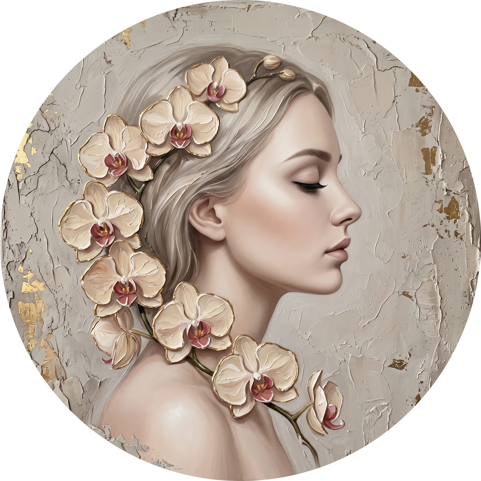 Orchid Repose, rond kunstwerk op dibond van Wandkraft, Faces