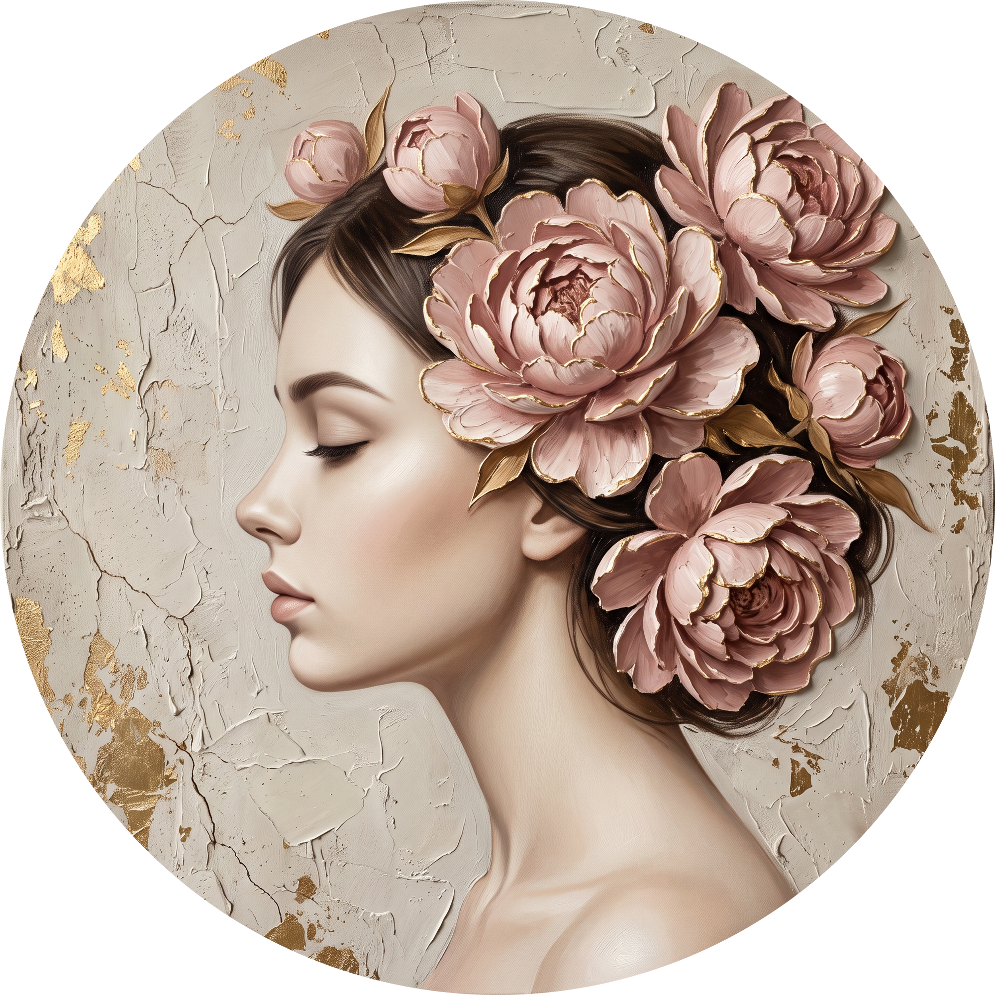 Peony Reverie, rond kunstwerk op dibond van Wandkraft, Faces