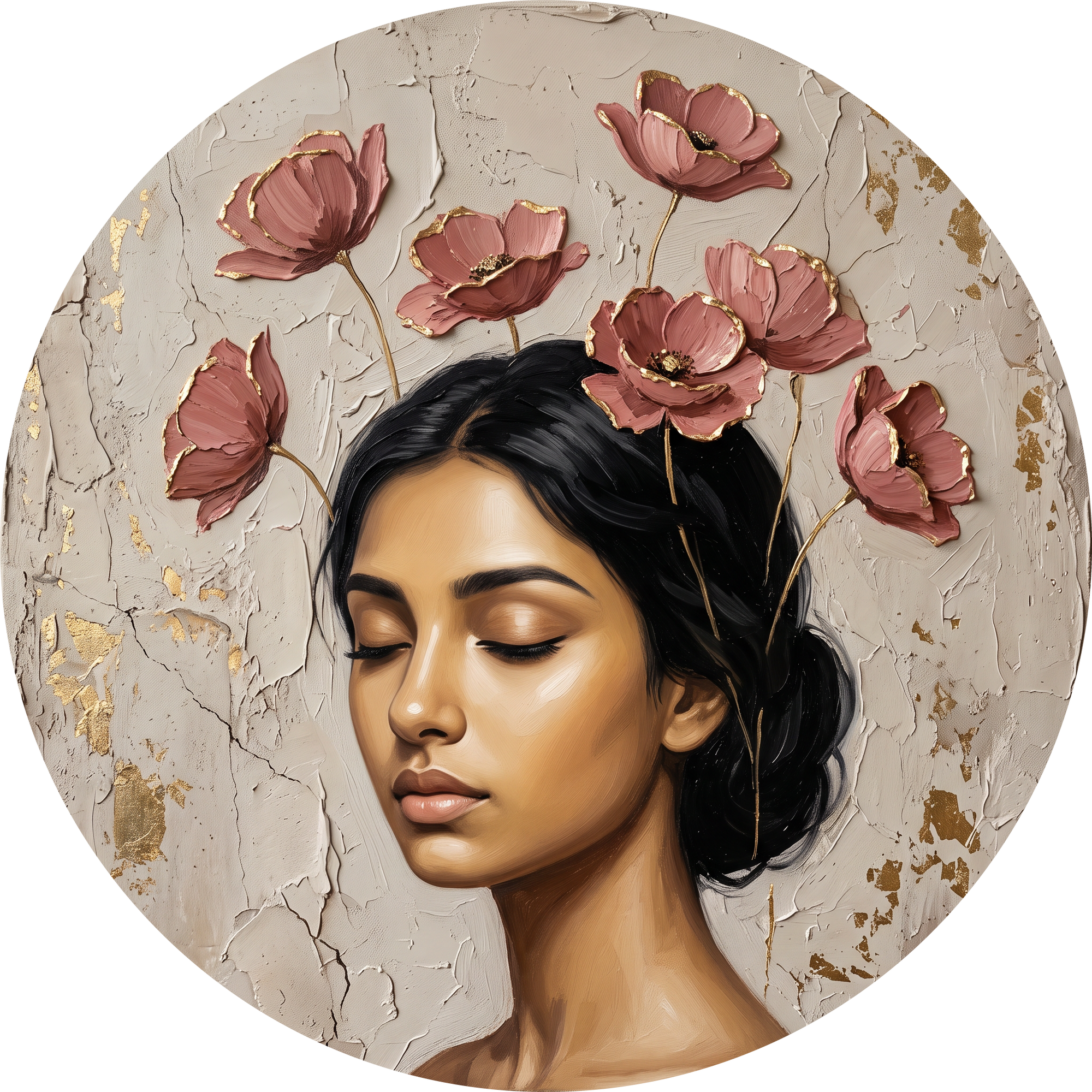 Poppy Solace, rond kunstwerk op dibond van Wandkraft, Faces