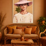 Rose Brim van Wandkraft op canvas in blanke baklijst, in een warm bohemian interieur.