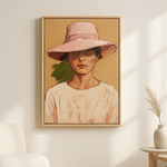 Rose Brim van Wandkraft op canvas in blanke baklijst, in een licht Scandinavisch interieur.