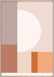 Wandkraft Wanddekoration: minimalistische Wanddekoration mit geometrischen Formen in Beige, Braun, Orange und Pfirsich, mit einem weißen Halbkreis. Für ein stilvolles Interieur