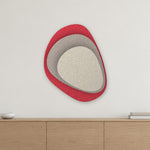 Stone Shield relief acoustique en feutre superposé, ambiance, coloris Framboos-Warmgrijs-Ivoor