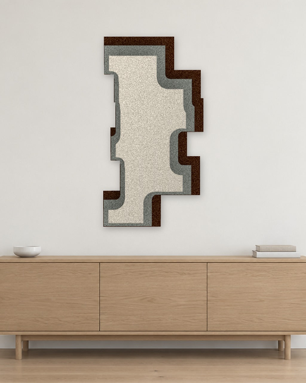 Step Tower relief acoustique en feutre superposé, ambiance, coloris Kruidnagel-Mint-Kalksteen