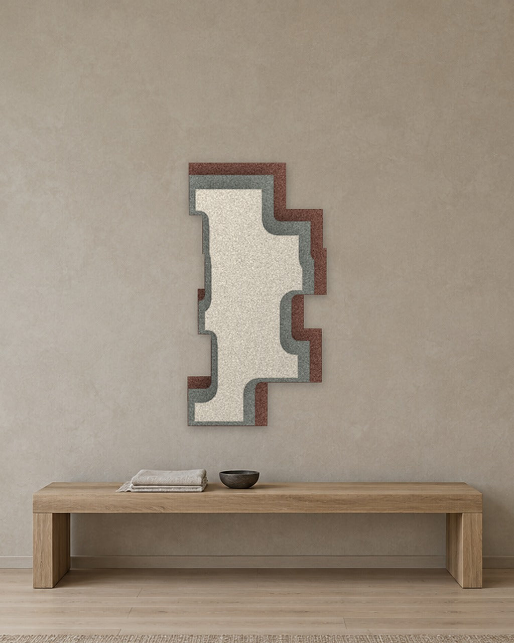 Step Tower relief acoustique en feutre superposé, ambiance, coloris Cacao-Mint-Ivoor