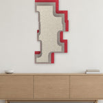 Step Tower relief acoustique en feutre superposé, ambiance, coloris Framboos-Warmgrijs-Ivoor