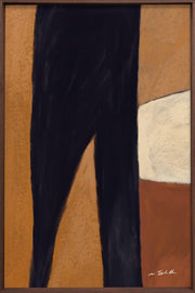 Décoration murale Wandkraft : peinture abstraite à l'épaisse forme verticale noire sur fond brun, avec une tache blanche à droite, décoration murale moderne. Pour un intérieur élégant