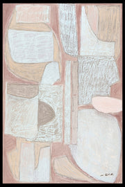 Wandkraft Wanddekoration: abstrakte Wanddekoration mit geometrischen Formen in warmen Erdtönen und Pastell auf rosa Hintergrund, moderner minimalistischer Stil. Für ein stilvolles Interieur