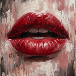 Scarlet Whisper - schilderij van rode lippen in diep scharlaken op een abstracte achtergrond