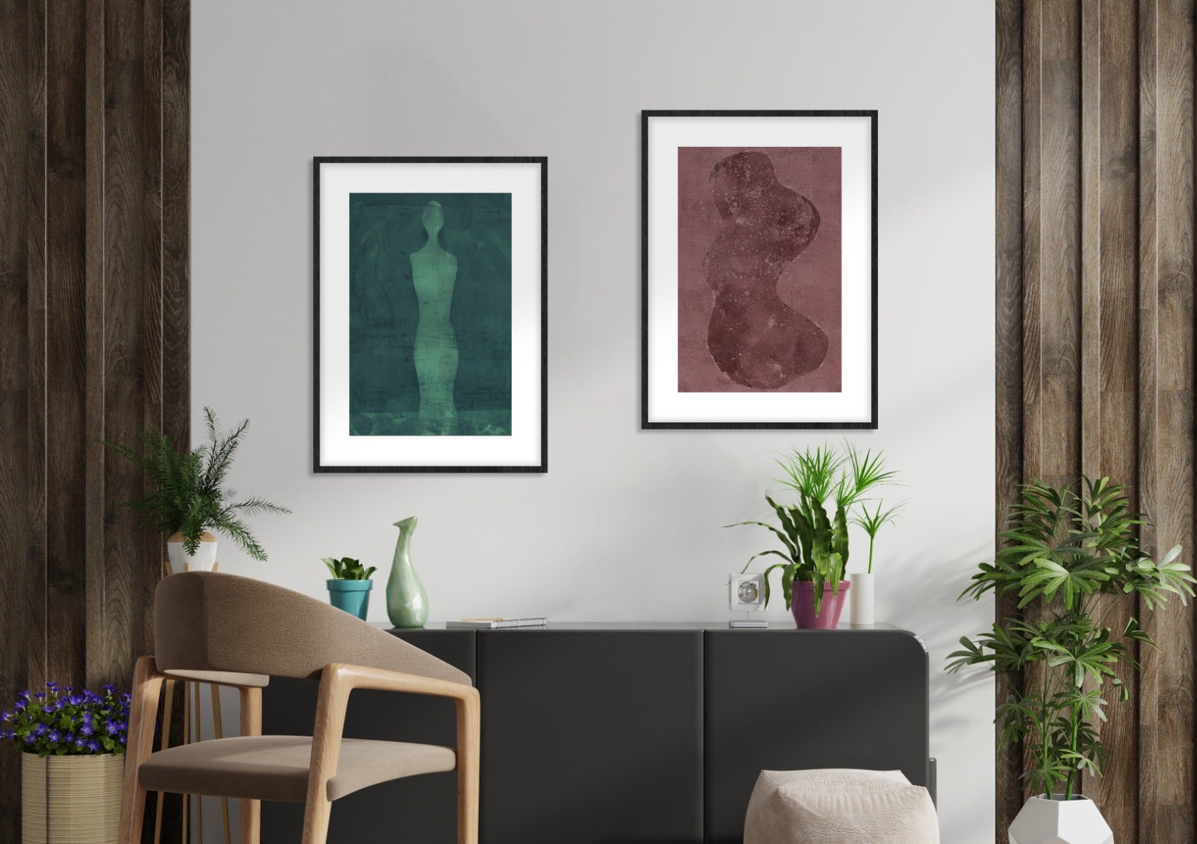 Shadow Green old Pink Walldecoration Wandkraft