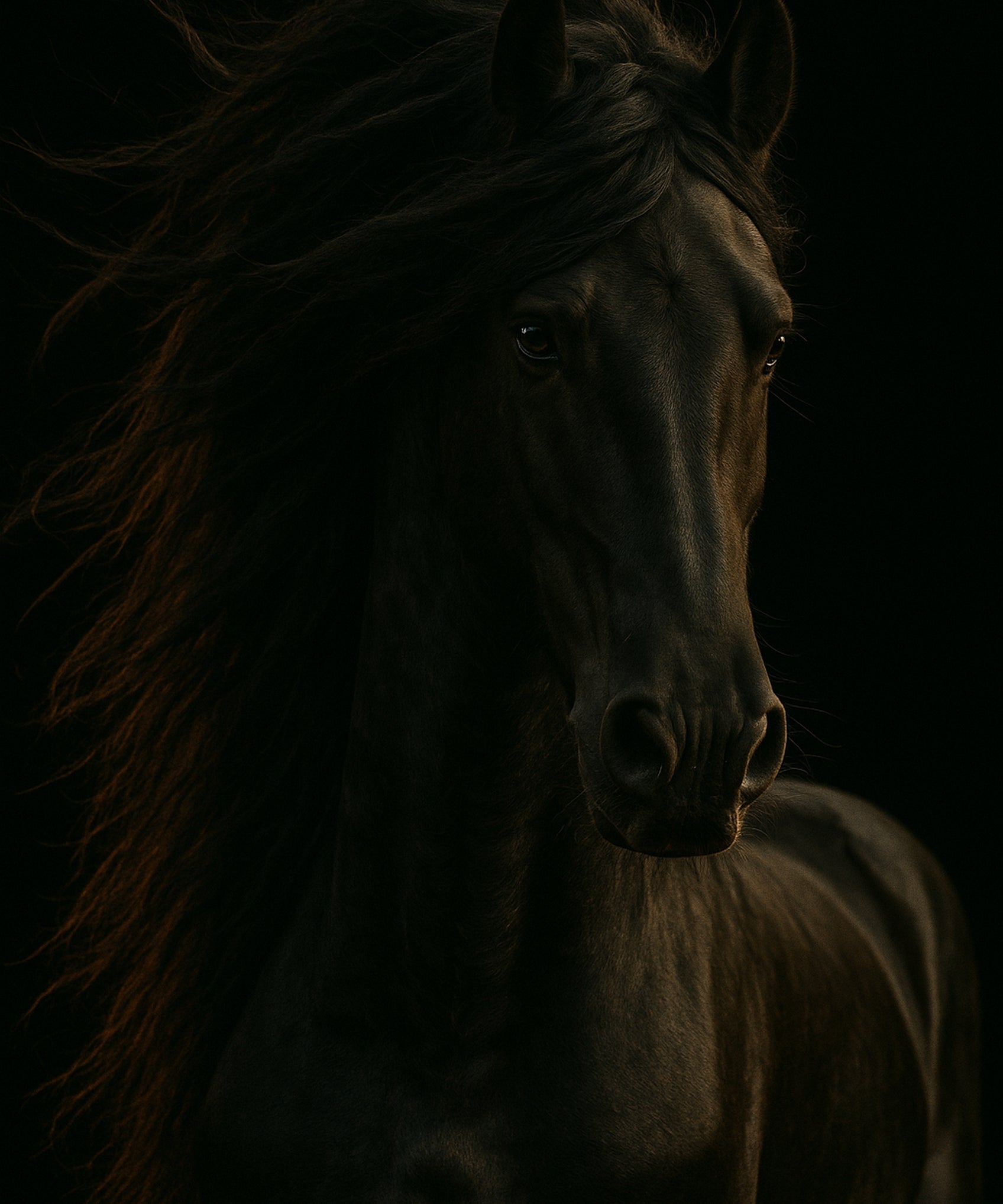 Shadow Mane - zwart-wit dierportret, Wandkraft