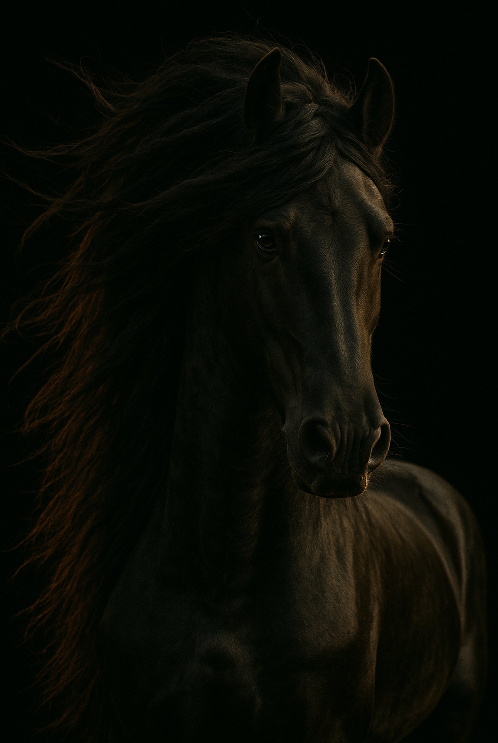 Shadow Mane - zwart-wit dierportret, Wandkraft