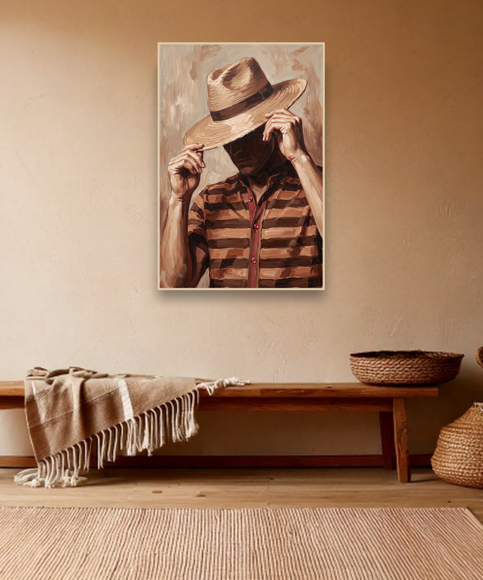 Shielded Brim sfeerbeeld met blanke houten lijst in bohemien interieur